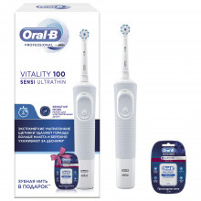 Набор электрическая зубная щетка Braun Oral-B Vitality D 100 Sensi Ultra Thin +Зубная нить Oral-B pro-expert прохладная мята, 25м в Краснодаре