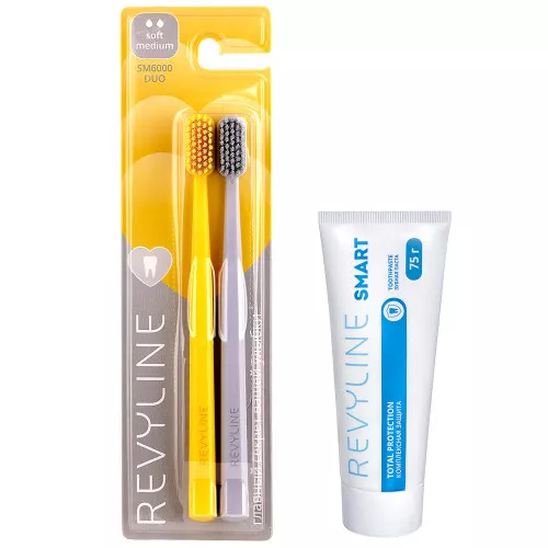 Набор зубных щеток Revyline SM6000 DUO Yellow и Grey + Зубная паста Revyline Smart, 75 г Набор зубных щеток Revyline SM6000 DUO Yellow и Grey + Зубная паста Revyline Smart, 75 г