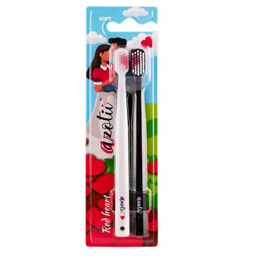 Набор зубных щеток Azotii DUO Red Heart, soft, 2 шт Набор зубных щеток Azotii DUO Red Heart, soft, 2 шт