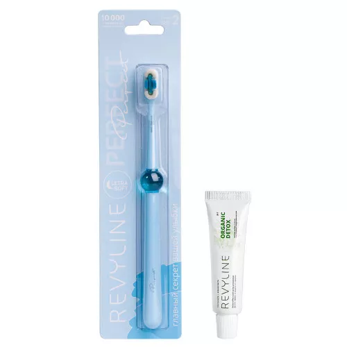 Набор Зубная щетка Revyline Perfect 10 000, Light Blue + Зубная паста Revyline Organic Detox, 25 г Набор Зубная щетка Revyline Perfect 10 000, Light Blue + Зубная паста Revyline Organic Detox, 25 г