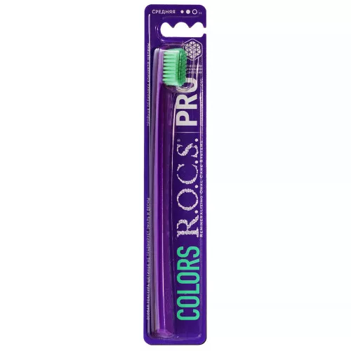 Зубная щетка R.O.C.S. PRO Colors фиолетовая / зеленая, medium
